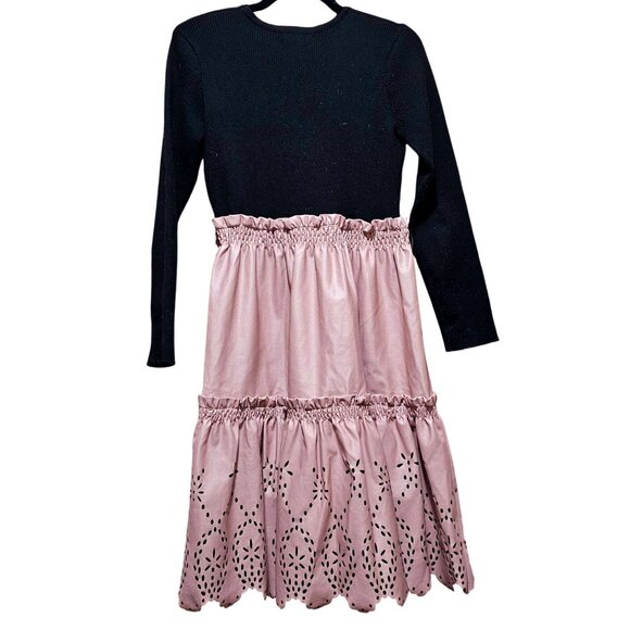 Melange Girl Long-Sleeve Black & Pink Dress With Eyelet Design Size 18 - Picture 2 of 10